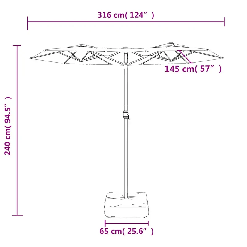 Parasol de jardin à double tête 316 x 145 x 240 cm protection anti-UV design élégant en polyester noir 02_0047391