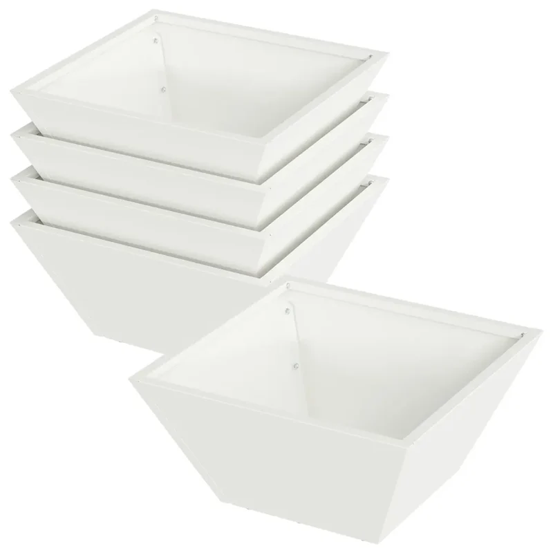 Lot de 5 cache-pots trapézoïdaux design moderne jardin terrasse 35 x 35 x 15 cm en acier blanc 02_0052357