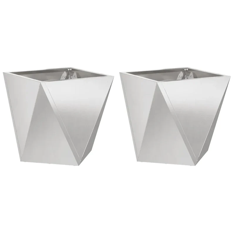 Lot de 2 jardinières carrées modernes pour extérieur 50 x 50 x 50 cm en acier inoxydable argent 02_0053085