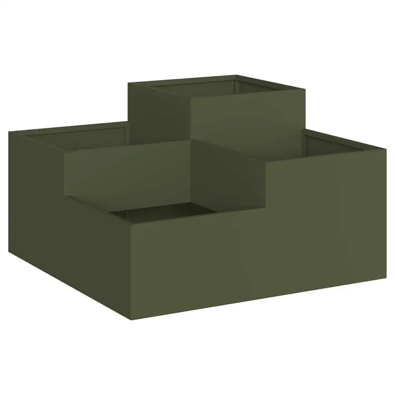 Cache-pot rectangulaire moderne jardin 100 x 100 x 48 cm ambiance chic en acier vert olive 02_0052063
