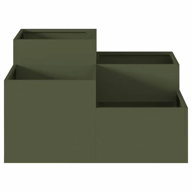 Cache-pot rectangulaire moderne jardin 100 x 100 x 48 cm ambiance chic en acier vert olive 02_0052063