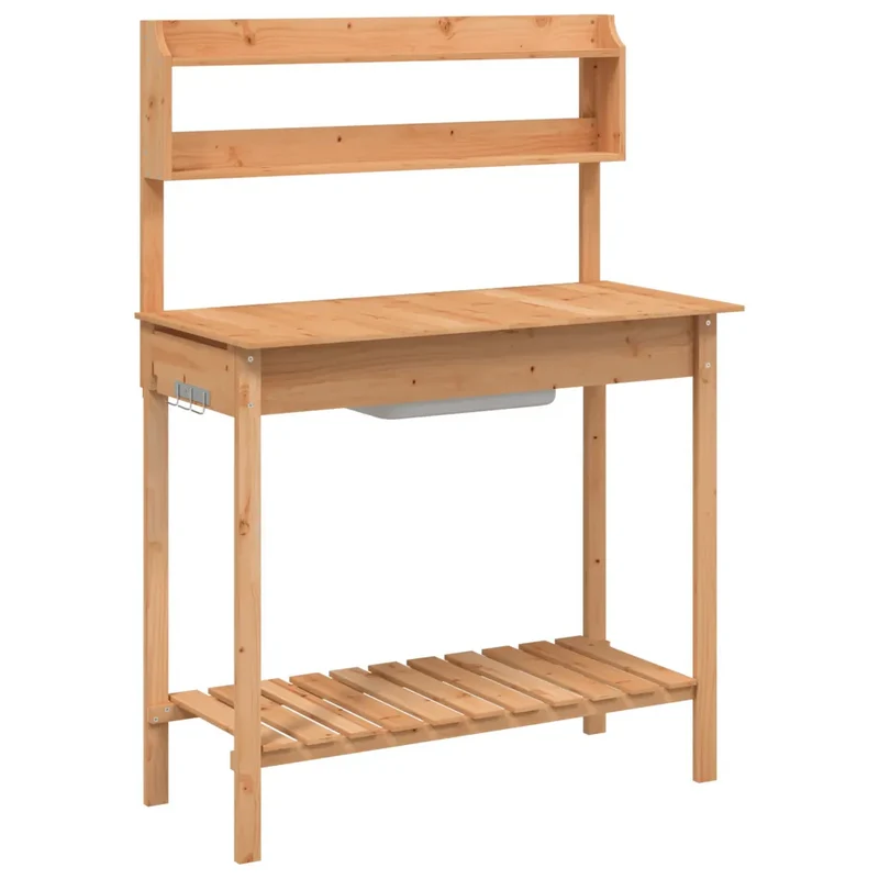 Table de rempotage avec évier extensible 147,5 x 44 x 139,5 cm design polyvalent jardin en bois massif marron 02_0046208