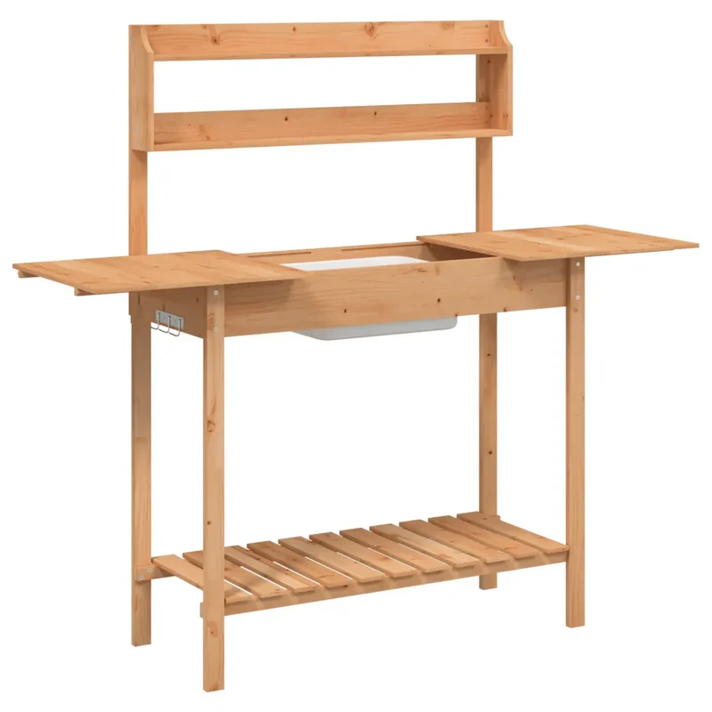Table de rempotage avec évier extensible 147,5 x 44 x 139,5 cm design polyvalent jardin en bois massif marron 02_0046208