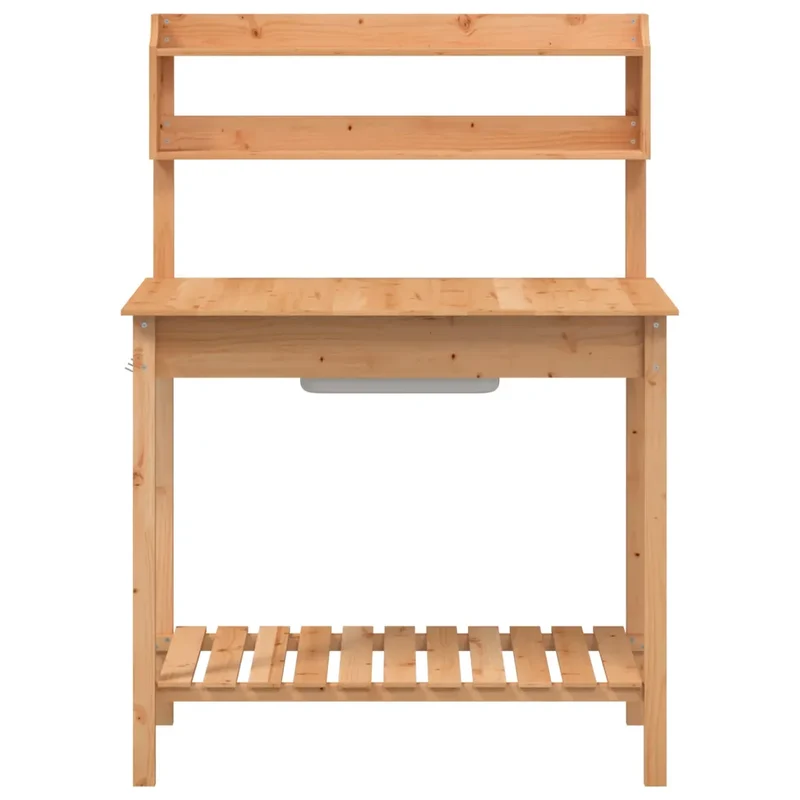 Table de rempotage avec évier extensible 147,5 x 44 x 139,5 cm design polyvalent jardin en bois massif marron 02_0046208