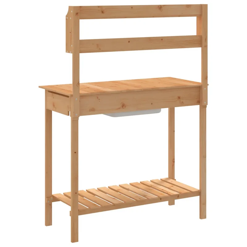Table de rempotage avec évier extensible 147,5 x 44 x 139,5 cm design polyvalent jardin en bois massif marron 02_0046208