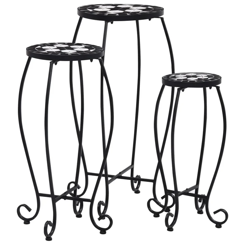 Lot de 3 tables mosaïque carrées moderne extérieur jardin 30 x 70 cm 25 x 60 cm 20 x 50 cm en céramique noir 02_0045922