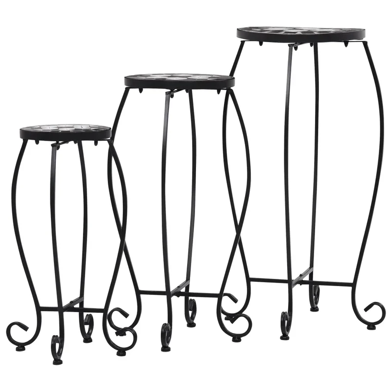 Lot de 3 tables mosaïque carrées moderne extérieur jardin 30 x 70 cm 25 x 60 cm 20 x 50 cm en céramique noir 02_0045922