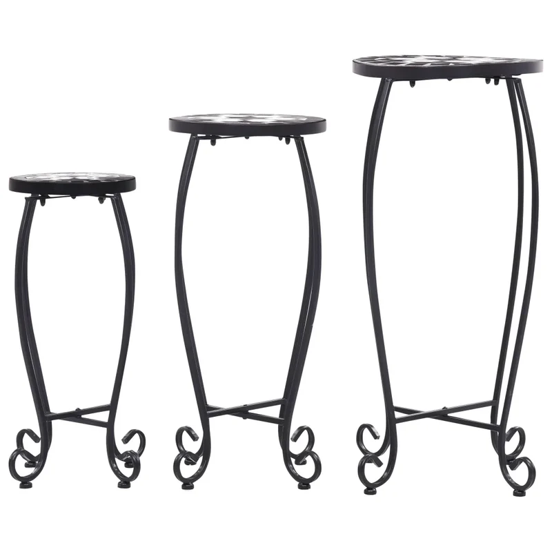 Lot de 3 tables mosaïque carrées moderne extérieur jardin 30 x 70 cm 25 x 60 cm 20 x 50 cm en céramique noir 02_0045922