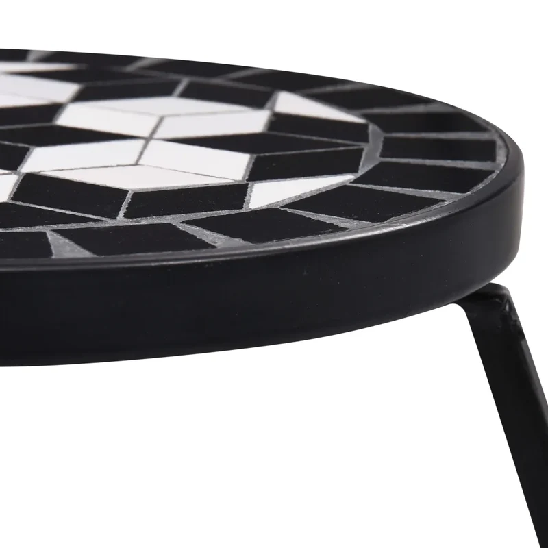 Lot de 3 tables mosaïque carrées moderne extérieur jardin 30 x 70 cm 25 x 60 cm 20 x 50 cm en céramique noir 02_0045922