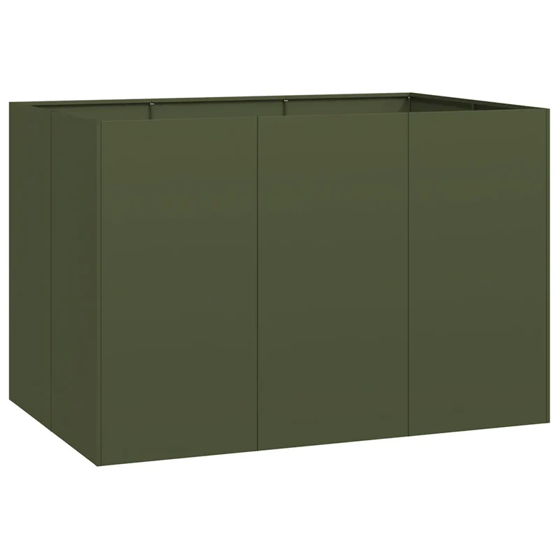 Jardinière moderne design extérieure 120 x 80 x 80 cm avec fond ouvert et stabilité accrue en acier vert olive 02_0051572