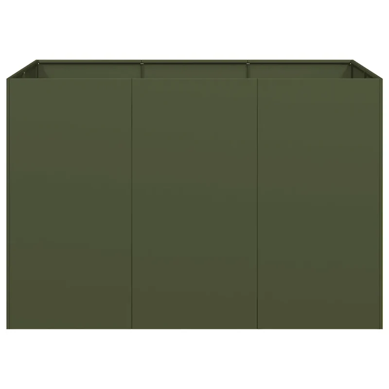 Jardinière moderne design extérieure 120 x 80 x 80 cm avec fond ouvert et stabilité accrue en acier vert olive 02_0051572