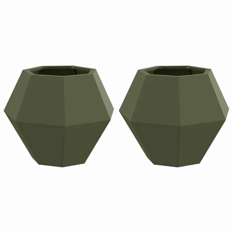 Lot de 2 jardinières rectangulaires élégantes extérieur 50 x 50 x 40 cm en acier vert olive 02_0053125