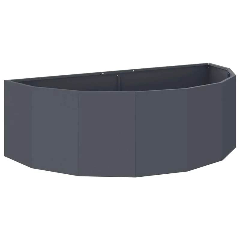 Jardinière demi-ronde esthétique moderne 120 x 60 x 35 cm pour extérieur en acier anthracite 02_0052924