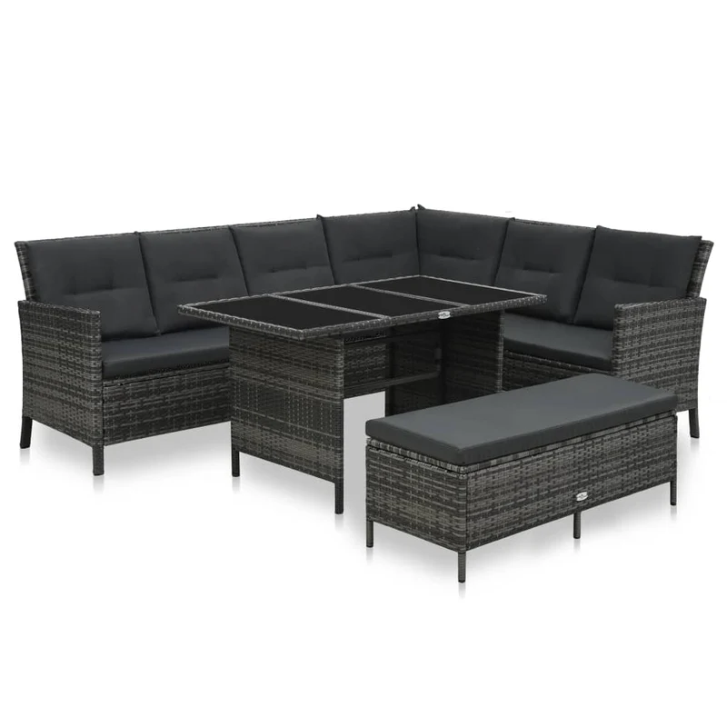 Salon de jardin meuble d'extérieur ensemble de mobilier 3 pièces avec coussins résine tressée gris 02_0015998
