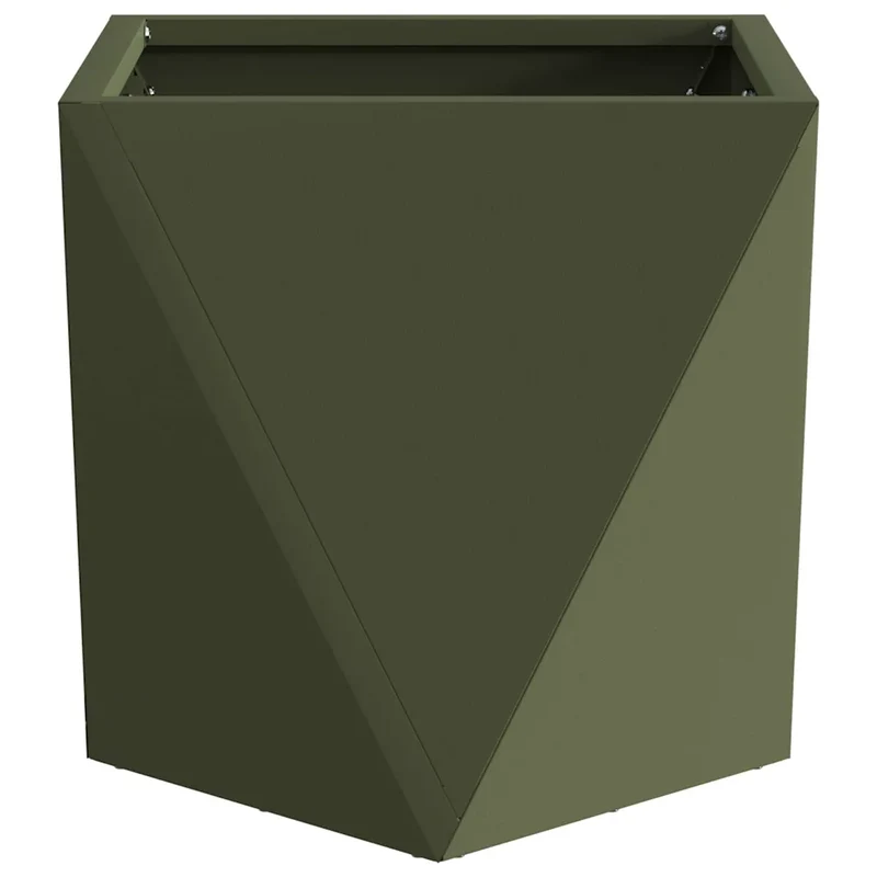 Jardinière carrée moderne extérieur 30 x 30 x 30 cm avec base consolidée en acier vert olive 02_0053054