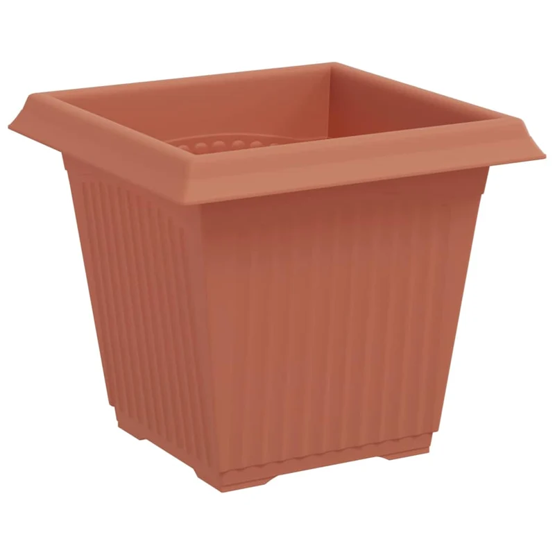 Lot de 24 pots de fleurs carrés légers modernes jardin intérieur extérieur 43 x 43 x 33.5 cm en plastique rouge brique 02_0059367