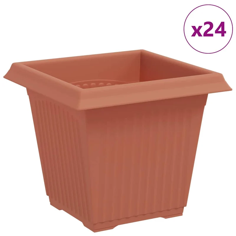 Lot de 24 pots de fleurs carrés légers modernes jardin intérieur extérieur 43 x 43 x 33.5 cm en plastique rouge brique 02_0059367