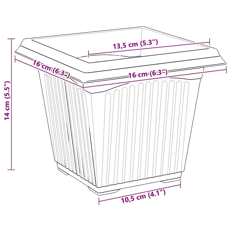 Lot de 24 pots de fleurs carrés légers modernes jardin intérieur extérieur 43 x 43 x 33.5 cm en plastique rouge brique 02_0059367