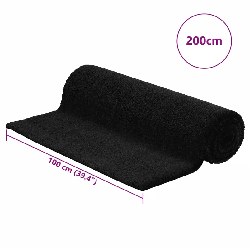 Tapis de porte touffeté intérieur extérieur 100 x 200 cm avec support antidérapant moderne en fibre de coco noir 02_0046166