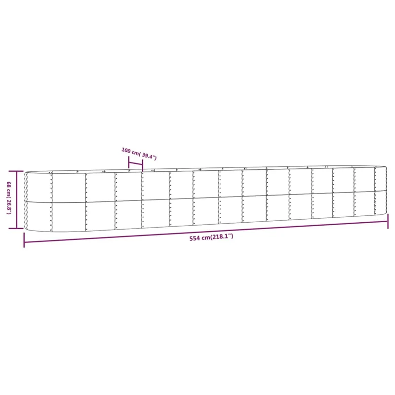 Jardinière bac lit surélevé plantes fleurs terrasse jardin de jardin 554 x 100 x 68cm acier enduit de poudre gris 02_0039458