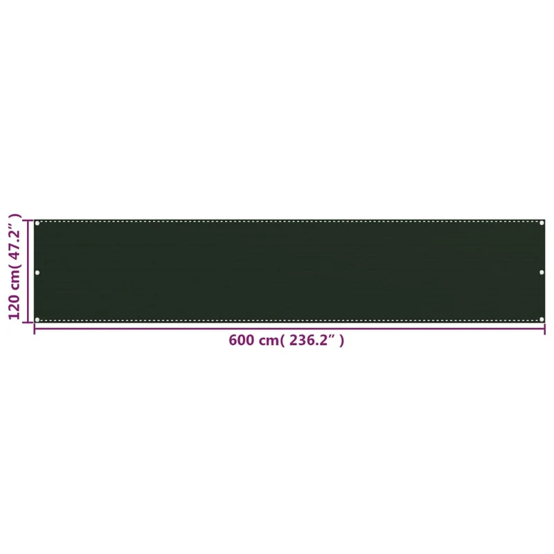 Écran de balcon brise pare vue protection confidentialité vert foncé 120 x 600 cm PEHD 02_0010434