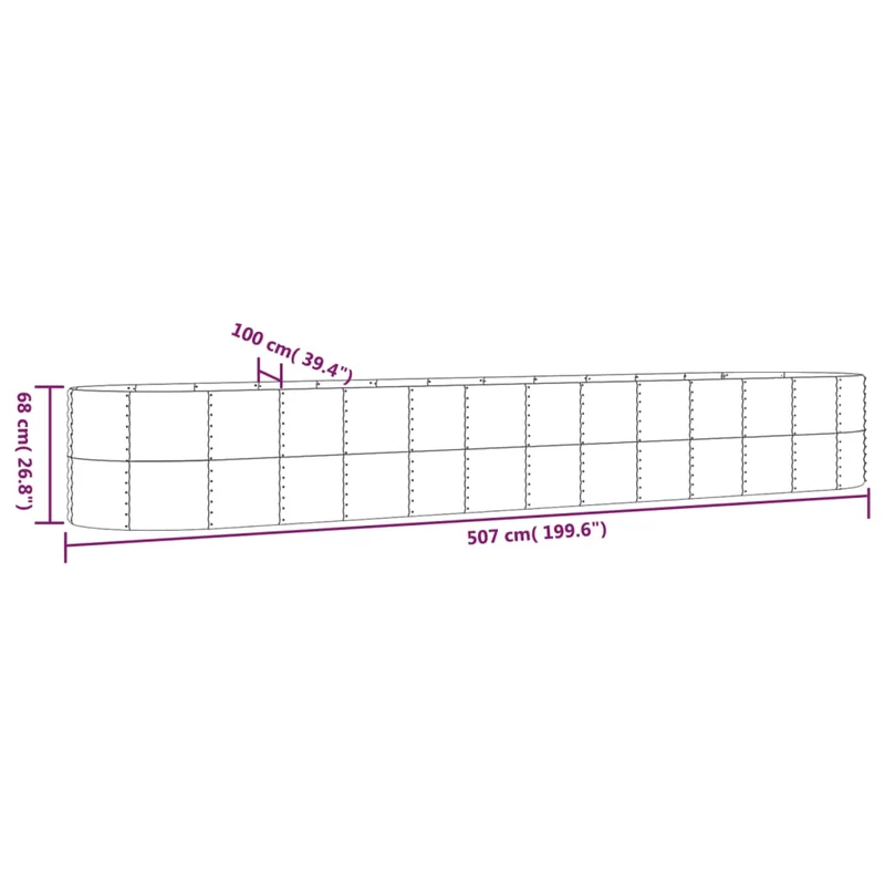Jardinière bac lit surélevé plantes fleurs terrasse jardin de jardin acier enduit de poudre 507 x 100 x 68cm gris 02_0039662