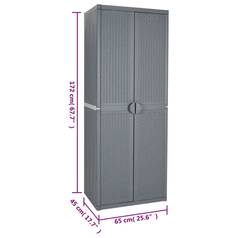 Armoire de rangement de jardin avec 4 étagères 65 x 45 x 172 cm design pratique en PP gris 02_0047404