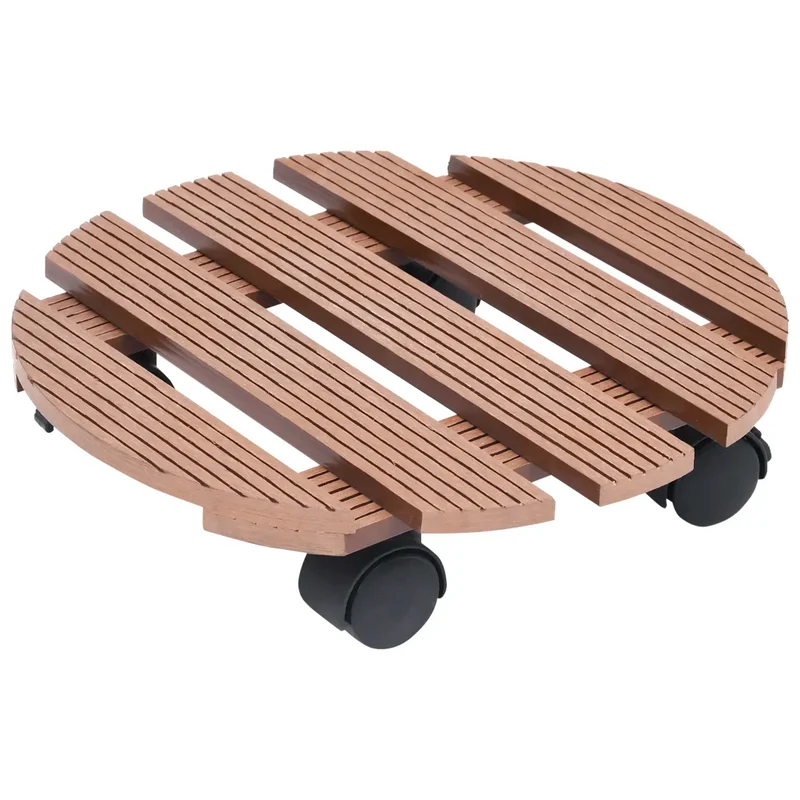 Lot de 2 chariots à plantes pratique extérieur Ø30 x 7,5 cm avec roulettes rotation 360° en WPC marron 02_0046082