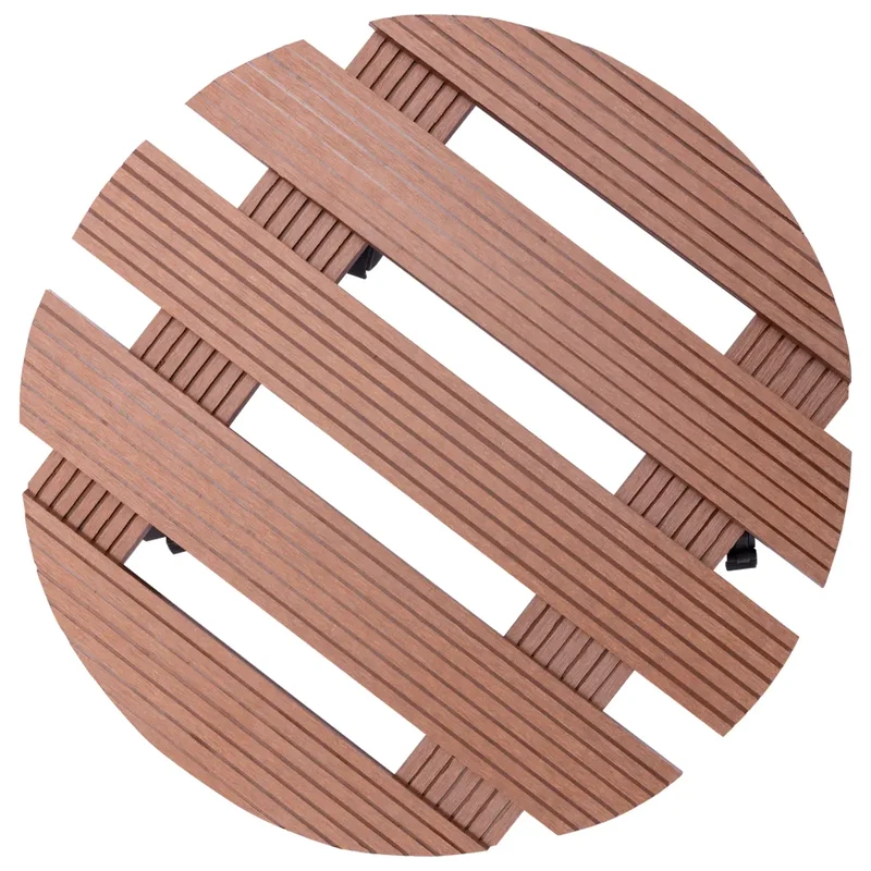 Lot de 2 chariots à plantes pratique extérieur Ø30 x 7,5 cm avec roulettes rotation 360° en WPC marron 02_0046082