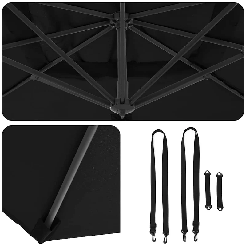 Parasol cantilever contemporain pivotable jardin 351 x 250 x 260 cm en polyester noir 02_0058719