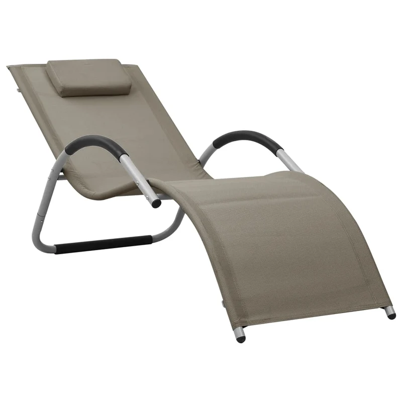 Transat chaise longue bain de soleil lit de jardin terrasse meuble d'extérieur textilène taupe et gris 02_0012941