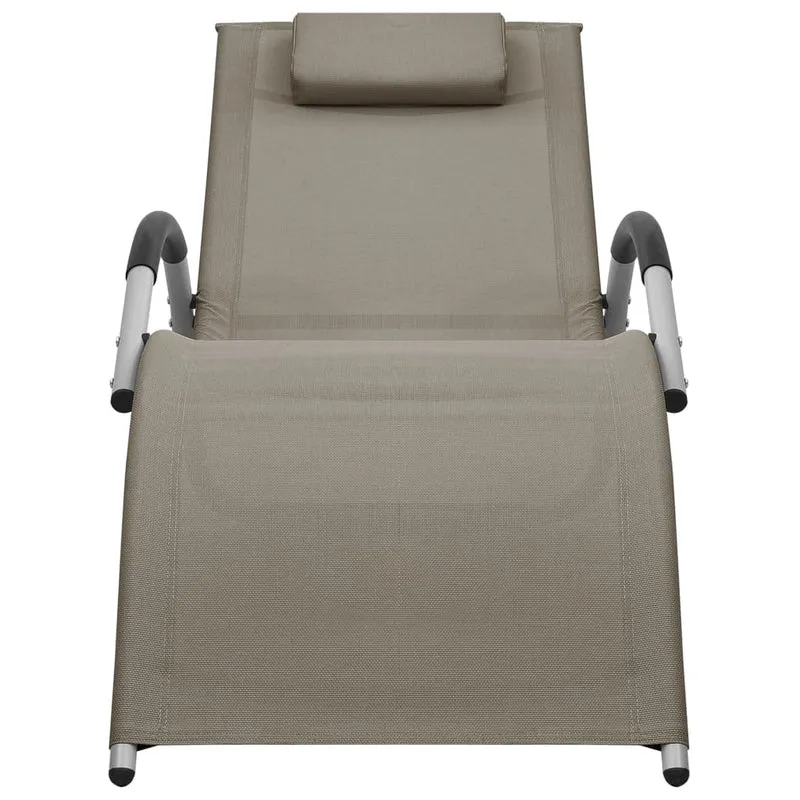 Transat chaise longue bain de soleil lit de jardin terrasse meuble d'extérieur textilène taupe et gris 02_0012941