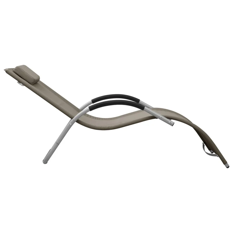Transat chaise longue bain de soleil lit de jardin terrasse meuble d'extérieur textilène taupe et gris 02_0012941