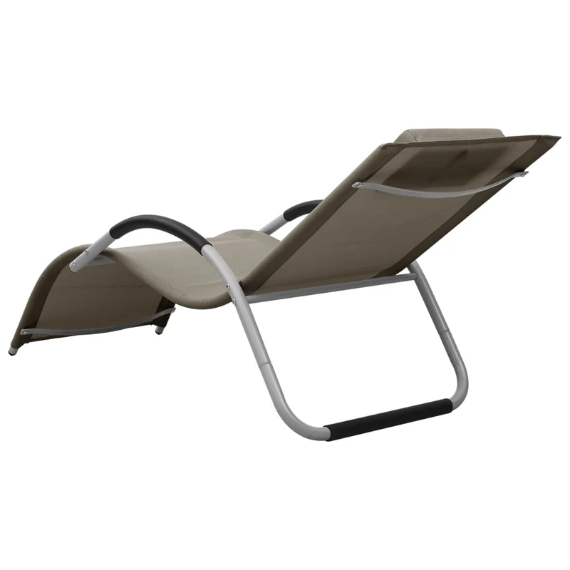 Transat chaise longue bain de soleil lit de jardin terrasse meuble d'extérieur textilène taupe et gris 02_0012941