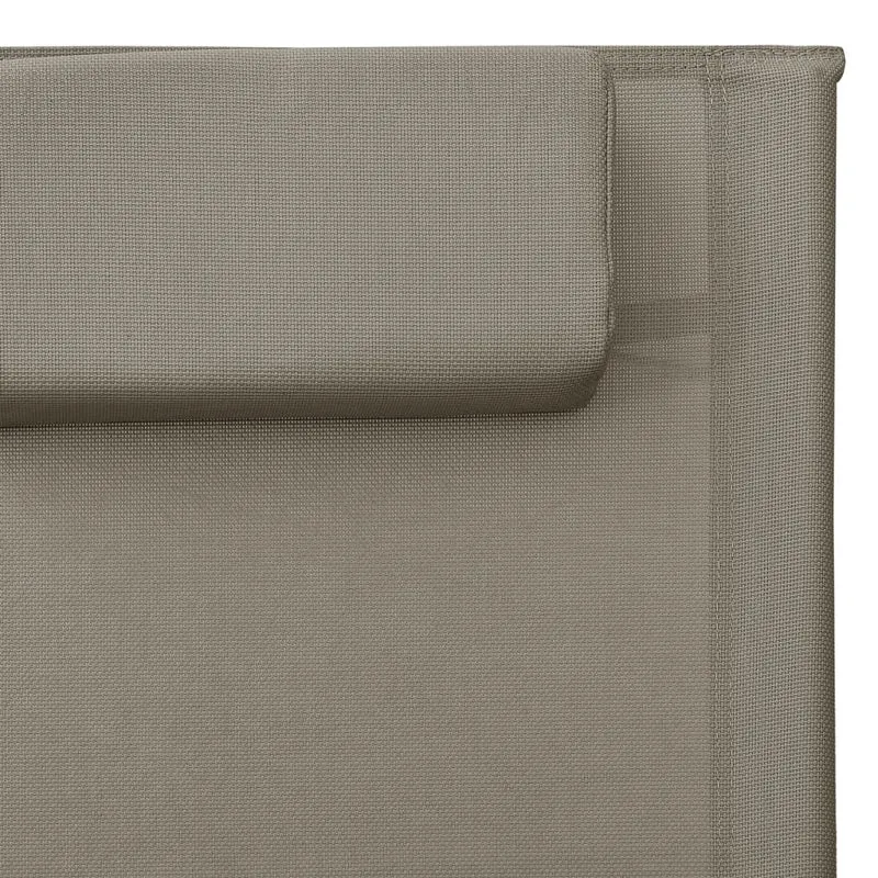 Transat chaise longue bain de soleil lit de jardin terrasse meuble d'extérieur textilène taupe et gris 02_0012941