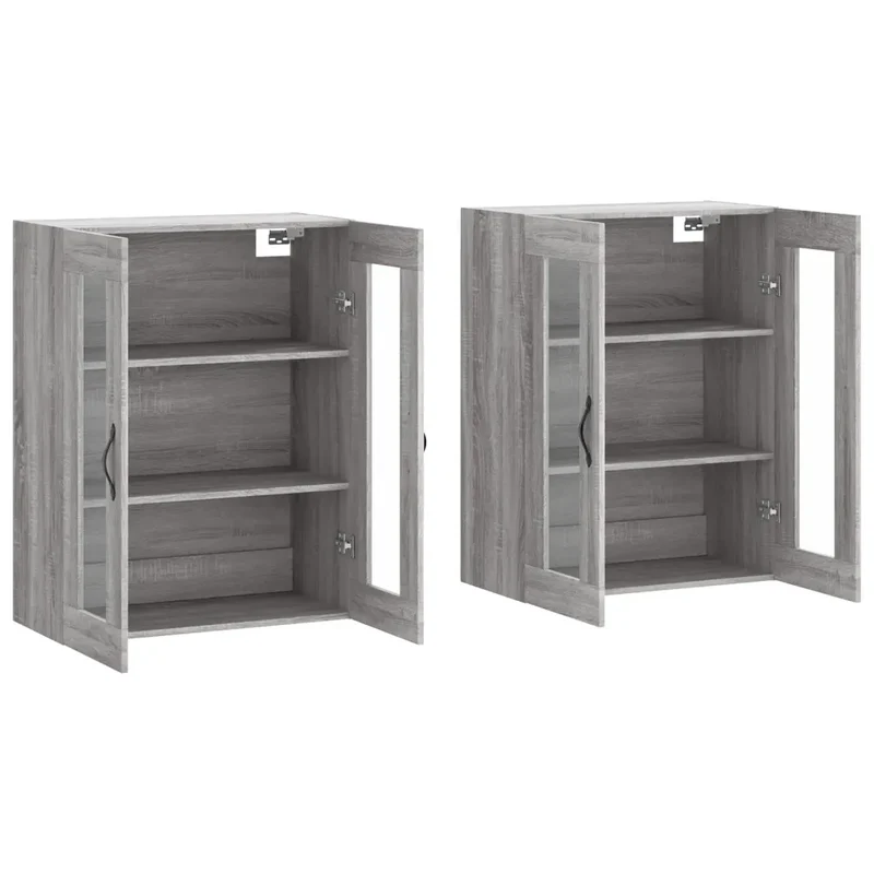 Lot de 2 armoires murales grand espace rangement polyvalent déco pratique 69,5 x 34 x 90 cm en bois sonoma gris 02_0055454