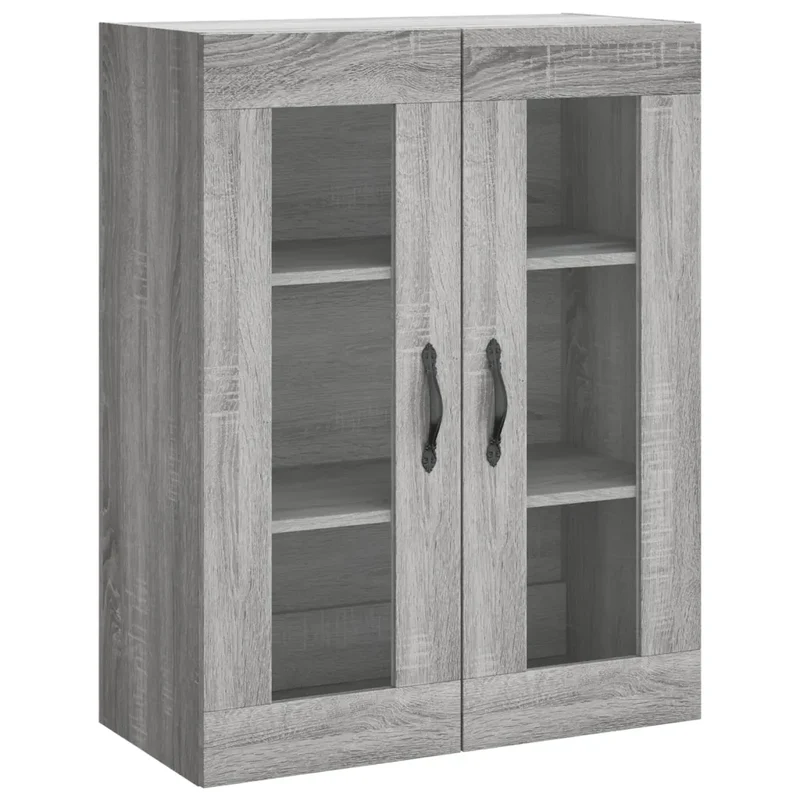 Lot de 2 armoires murales grand espace rangement polyvalent déco pratique 69,5 x 34 x 90 cm en bois sonoma gris 02_0055454