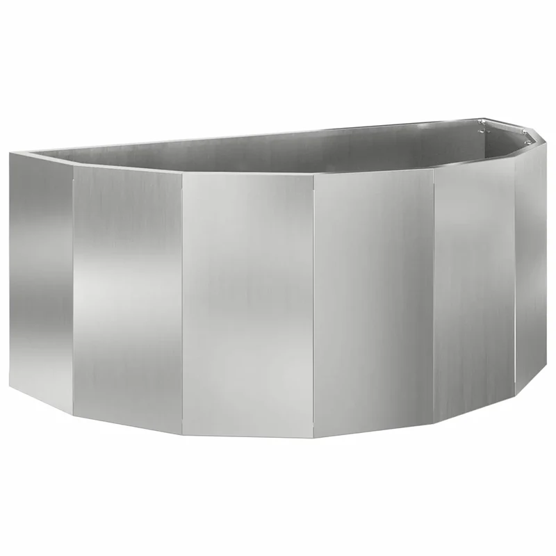 Jardinière demi-ronde moderne extérieure 90 x 45 x 35 cm design esthétique en acier galvanisé argent 02_0052934