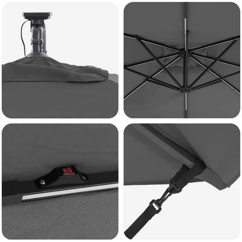 Parasol déporté inclinable moderne jardin 249 x 249 x 250 cm en acier anthracite 02_0058773