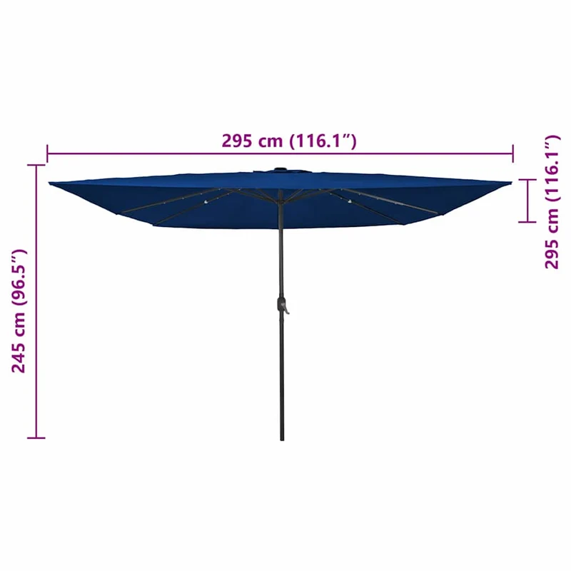Parasol de jardin pliable moderne 295 x 295 x 245 cm avec lumières LED ambiance cosy en polyester azur 02_0058810