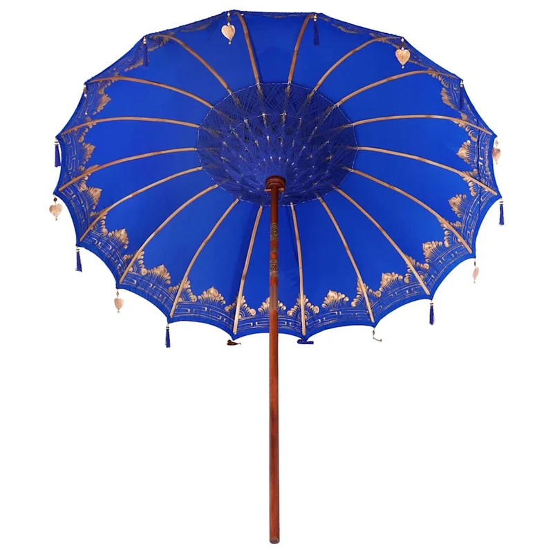 Parasol balinais arrondi 215 x 215 x 260 cm ambiance tropicale élégance artisanale en coton bleu 02_0058818