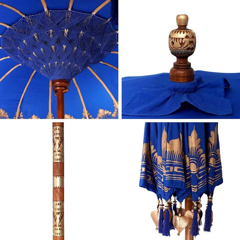 Parasol balinais arrondi 215 x 215 x 260 cm ambiance tropicale élégance artisanale en coton bleu 02_0058818