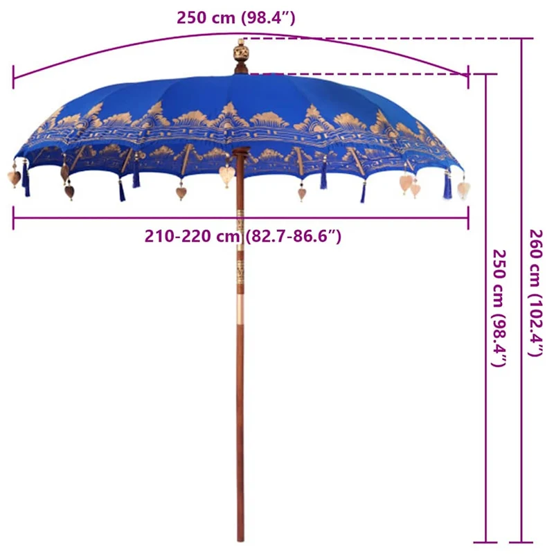 Parasol balinais arrondi 215 x 215 x 260 cm ambiance tropicale élégance artisanale en coton bleu 02_0058818