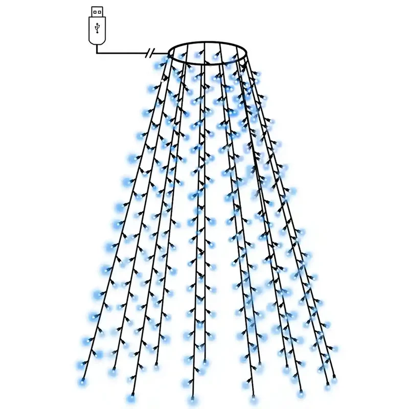 Guirlande lumineuse d'arbre de Noël 210 cm 210 LED ambiance festive décoration intérieure extérieure en PVC bleu 02_0046776