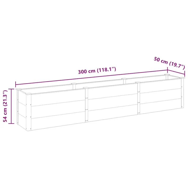 Lot de 1 plate-forme surélevée de jardin 300 x 50 x 54 cm résistante aux intempéries design moderne en WPC gris 02_0046555