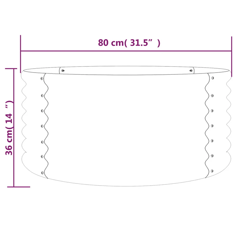Jardinière ronde de jardin acier galvanisé extérieure 80 x 80 x 36 cm très robuste finition mate en acier gris 02_0046558