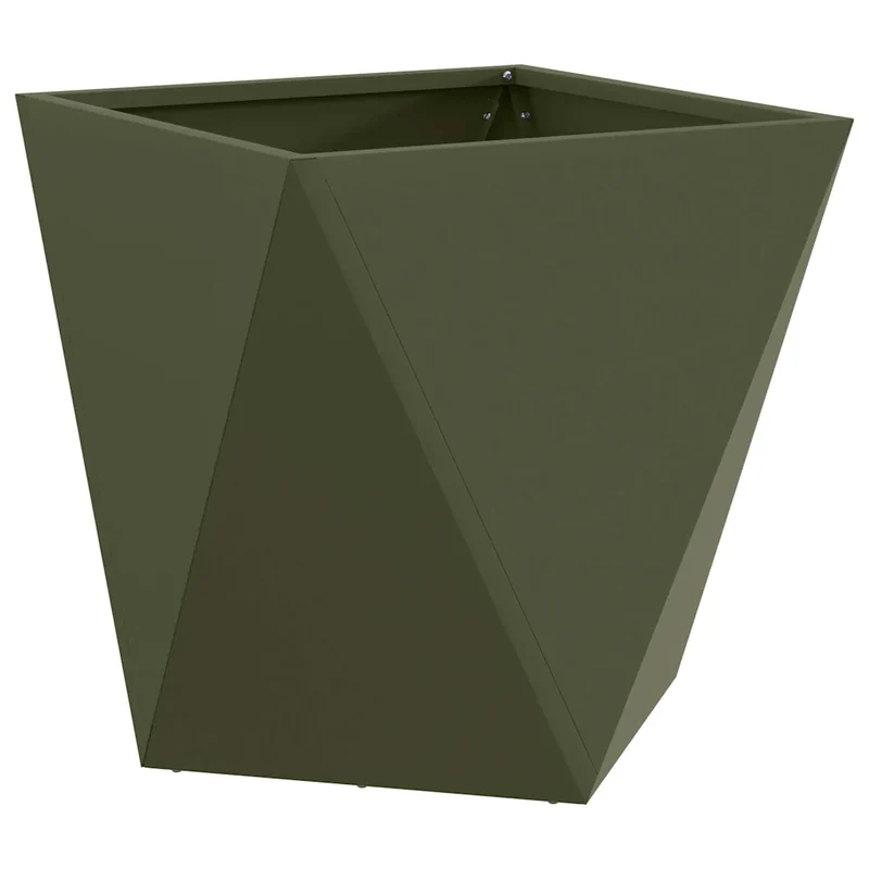 Jardinière moderne rectangle extérieur 50 x 50 x 50 cm résistance intempéries esthétique en acier vert olive 02_0053082