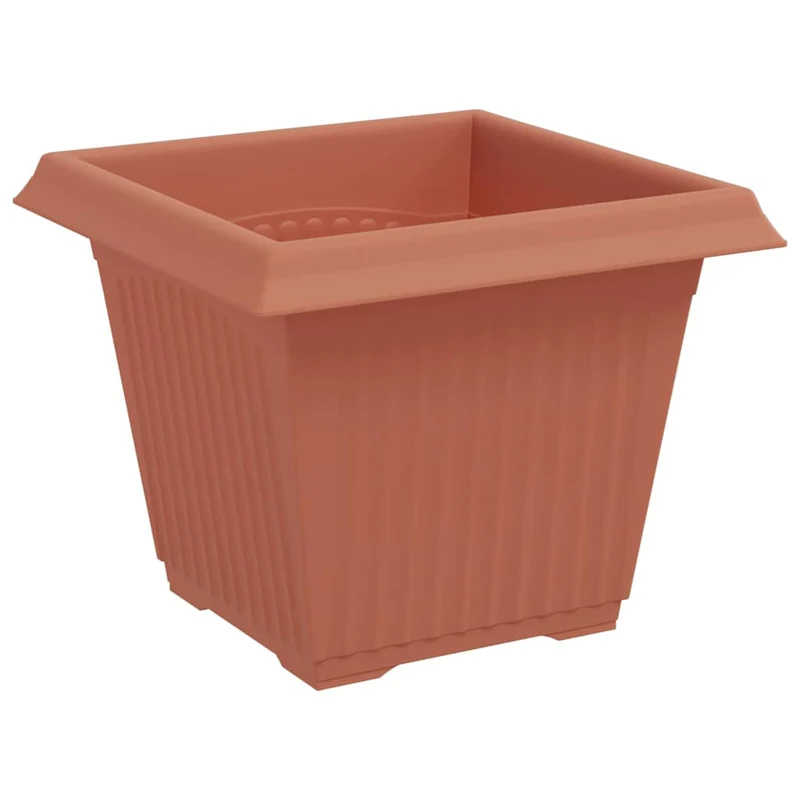 Lot de 24 pots de fleurs carrés modernes 43 x 43 x 33.5 cm design épuré intérieur extérieur en plastique rouge brique 02_0059368
