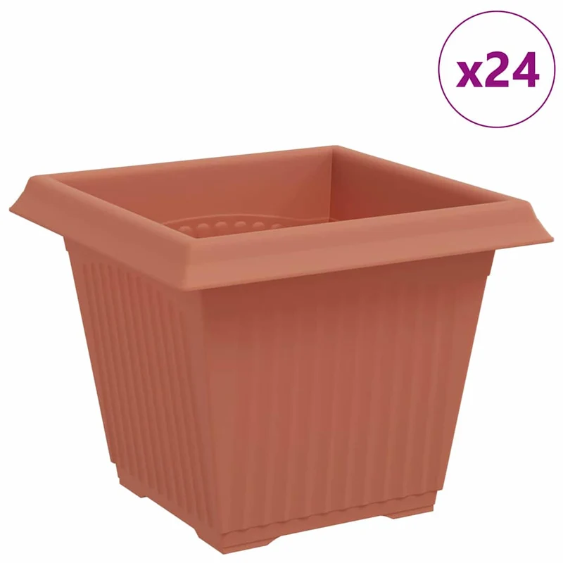 Lot de 24 pots de fleurs carrés modernes 43 x 43 x 33.5 cm design épuré intérieur extérieur en plastique rouge brique 02_0059368