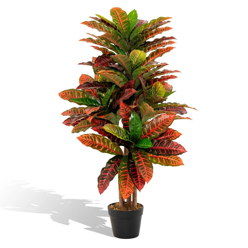 Plante artificielle de croton 100 x 67 cm sans entretien aspect naturel déco moderne en caoutchouc vert rouge jaune 20_0013155